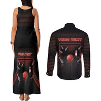 Personalized Bowling Couples Matching Tank Maxi Dress and Long Sleeve Button Shirt Ten Pin Neon Style - Wonder Print Shop