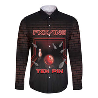 Personalized Bowling Long Sleeve Button Shirt Ten Pin Neon Style - Wonder Print Shop
