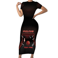 Personalized Bowling Short Sleeve Bodycon Dress Ten Pin Neon Style - Wonder Print Shop