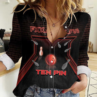 Personalized Bowling Women Casual Shirt Ten Pin Neon Style - Wonder Print Shop