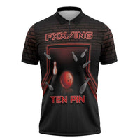 Personalized Bowling Zipper Polo Shirt Ten Pin Neon Style - Wonder Print Shop