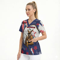 Australia Flag Day Scrub Top Cool Kangaroo Beer Aussie Aussie Oi Oi