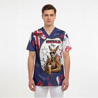 Australia Flag Day Scrub Top Cool Kangaroo Beer Aussie Aussie Oi Oi