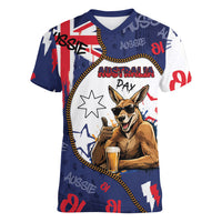 Australia Flag Day Women V-Neck T-Shirt Cool Kangaroo Beer Aussie Aussie Oi Oi
