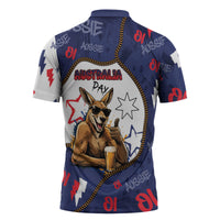 Australia Flag Day Zipper Polo Shirt Cool Kangaroo Beer Aussie Aussie Oi Oi