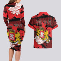 Personalized Georgia Couples Matching Long Sleeve Bodycon Dress and Hawaiian Shirt Patron Saint Symbol - Wonder Print Shop