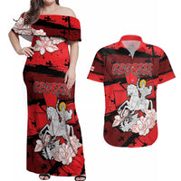 Personalized Georgia Couples Matching Off Shoulder Maxi Dress and Hawaiian Shirt Patron Saint Symbol - Wonder Print Shop