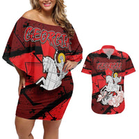Personalized Georgia Couples Matching Off Shoulder Short Dress and Hawaiian Shirt Patron Saint Symbol - Wonder Print Shop