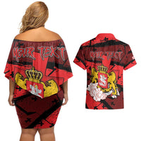 Personalized Georgia Couples Matching Off Shoulder Short Dress and Hawaiian Shirt Patron Saint Symbol - Wonder Print Shop