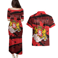 Personalized Georgia Couples Matching Puletasi and Hawaiian Shirt Patron Saint Symbol - Wonder Print Shop