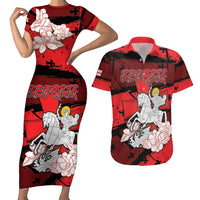 Personalized Georgia Couples Matching Short Sleeve Bodycon Dress and Hawaiian Shirt Patron Saint Symbol - Wonder Print Shop