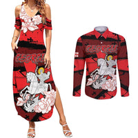 Personalized Georgia Couples Matching Summer Maxi Dress and Long Sleeve Button Shirt Patron Saint Symbol - Wonder Print Shop