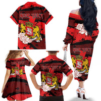 Personalized Georgia Family Matching Off The Shoulder Long Sleeve Dress and Hawaiian Shirt Patron Saint Symbol - Wonder Print Shop