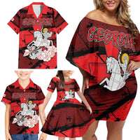 Personalized Georgia Family Matching Off Shoulder Short Dress and Hawaiian Shirt Patron Saint Symbol - Wonder Print Shop