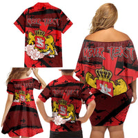 Personalized Georgia Family Matching Off Shoulder Short Dress and Hawaiian Shirt Patron Saint Symbol - Wonder Print Shop