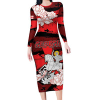 Personalized Georgia Long Sleeve Bodycon Dress Patron Saint Symbol - Wonder Print Shop