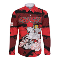 Personalized Georgia Long Sleeve Button Shirt Patron Saint Symbol - Wonder Print Shop