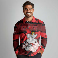 Personalized Georgia Long Sleeve Polo Shirt Patron Saint Symbol - Wonder Print Shop