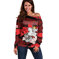Personalized Georgia Off Shoulder Sweater Patron Saint Symbol - Wonder Print Shop