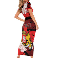 Personalized Georgia Short Sleeve Bodycon Dress Patron Saint Symbol - Wonder Print Shop