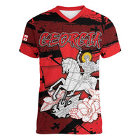 Personalized Georgia Women V-Neck T-Shirt Patron Saint Symbol - Wonder Print Shop