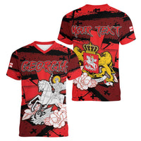 Personalized Georgia Women V-Neck T-Shirt Patron Saint Symbol - Wonder Print Shop