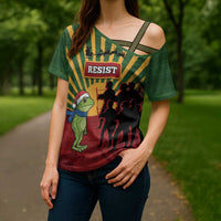 Merry Resistmas Cross Shoulder Shirt Resist Portland Frog - Wonder Print Shop