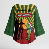 Merry Resistmas Kimono Sleeve Blouse Resist Portland Frog - Wonder Print Shop