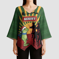 Merry Resistmas Kimono Sleeve Blouse Resist Portland Frog - Wonder Print Shop