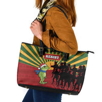 Merry Resistmas Leather Tote Bag Resist Portland Frog - Wonder Print Shop