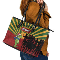 Merry Resistmas Leather Tote Bag Resist Portland Frog - Wonder Print Shop