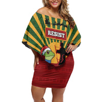 Merry Resistmas Off Shoulder Short Dress Resist Portland Frog - Wonder Print Shop