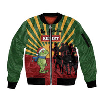 Merry Resistmas Sleeve Zip Bomber Jacket Resist Portland Frog - Wonder Print Shop