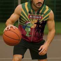 Merry Resistmas Sleeveless Zip Hoodie Resist Portland Frog - Wonder Print Shop