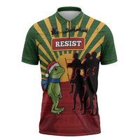 Merry Resistmas Zipper Polo Shirt Resist Portland Frog - Wonder Print Shop