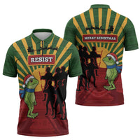 Merry Resistmas Zipper Polo Shirt Resist Portland Frog - Wonder Print Shop