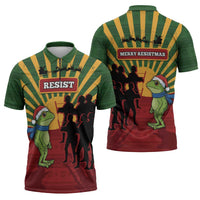 Merry Resistmas Zipper Polo Shirt Resist Portland Frog - Wonder Print Shop