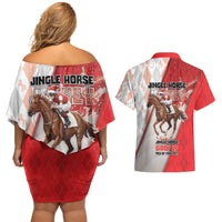 Horse Racing Christmas Couples Matching Off Shoulder Short Dress and Hawaiian Shirt Giddy Up Pick Up Your Feet - Wonder Print Shop