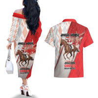 Horse Racing Christmas Couples Matching Off The Shoulder Long Sleeve Dress and Hawaiian Shirt Giddy Up Pick Up Your Feet - Wonder Print Shop