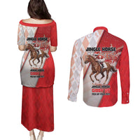 Horse Racing Christmas Couples Matching Puletasi and Long Sleeve Button Shirt Giddy Up Pick Up Your Feet - Wonder Print Shop