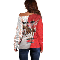 Horse Racing Christmas Off Shoulder Sweater Giddy Up Pick Up Your Feet - Wonder Print Shop