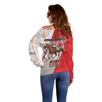 Horse Racing Christmas Off Shoulder Sweater Giddy Up Pick Up Your Feet - Wonder Print Shop