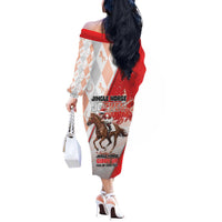 Horse Racing Christmas Off The Shoulder Long Sleeve Dress Giddy Up Pick Up Your Feet - Wonder Print Shop