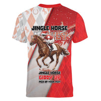 Horse Racing Christmas Women V-Neck T-Shirt Giddy Up Pick Up Your Feet - Wonder Print Shop