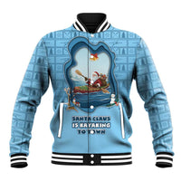 Santa Claus Is Kayaking To Town Baseball Jacket Merry Christmas - Wonder Print Shop