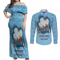 Santa Claus Is Kayaking To Town Couples Matching Off Shoulder Maxi Dress and Long Sleeve Button Shirt Merry Christmas - Wonder Print Shop