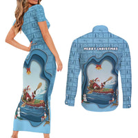 Santa Claus Is Kayaking To Town Couples Matching Short Sleeve Bodycon Dress and Long Sleeve Button Shirt Merry Christmas - Wonder Print Shop