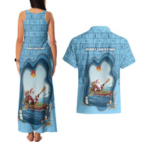 Santa Claus Is Kayaking To Town Couples Matching Tank Maxi Dress and Hawaiian Shirt Merry Christmas - Wonder Print Shop