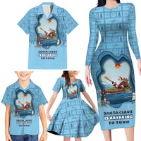 Santa Claus Is Kayaking To Town Family Matching Long Sleeve Bodycon Dress and Hawaiian Shirt Merry Christmas - Wonder Print Shop