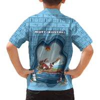 Santa Claus Is Kayaking To Town Family Matching Off The Shoulder Long Sleeve Dress and Hawaiian Shirt Merry Christmas - Wonder Print Shop